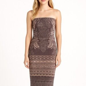 Windsor Strapless Midi Dress Size S Boho Paisley Print Suede Effect Y2K 90s USA